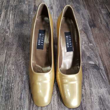 Stuart Weitzman Womens Patent Leather Shoes Gold … - image 1