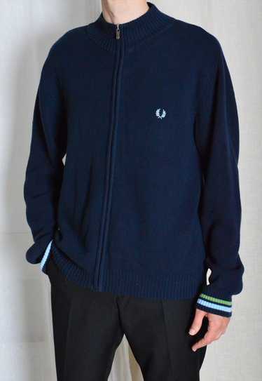 Y2K Navy Blue Minimalist Fred Perry Zipper Cardiga