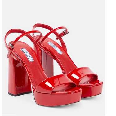 Prada red leather platform heels