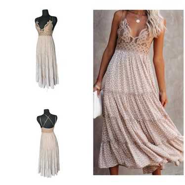 Chrysanthemum Eyelet Lace Sleeveless Maxi Dress