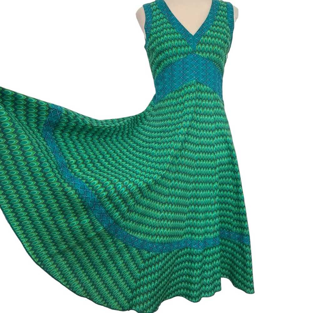 OM DESIGNS Peacock Sun DRESS 8 Midi Blue Green Su… - image 2