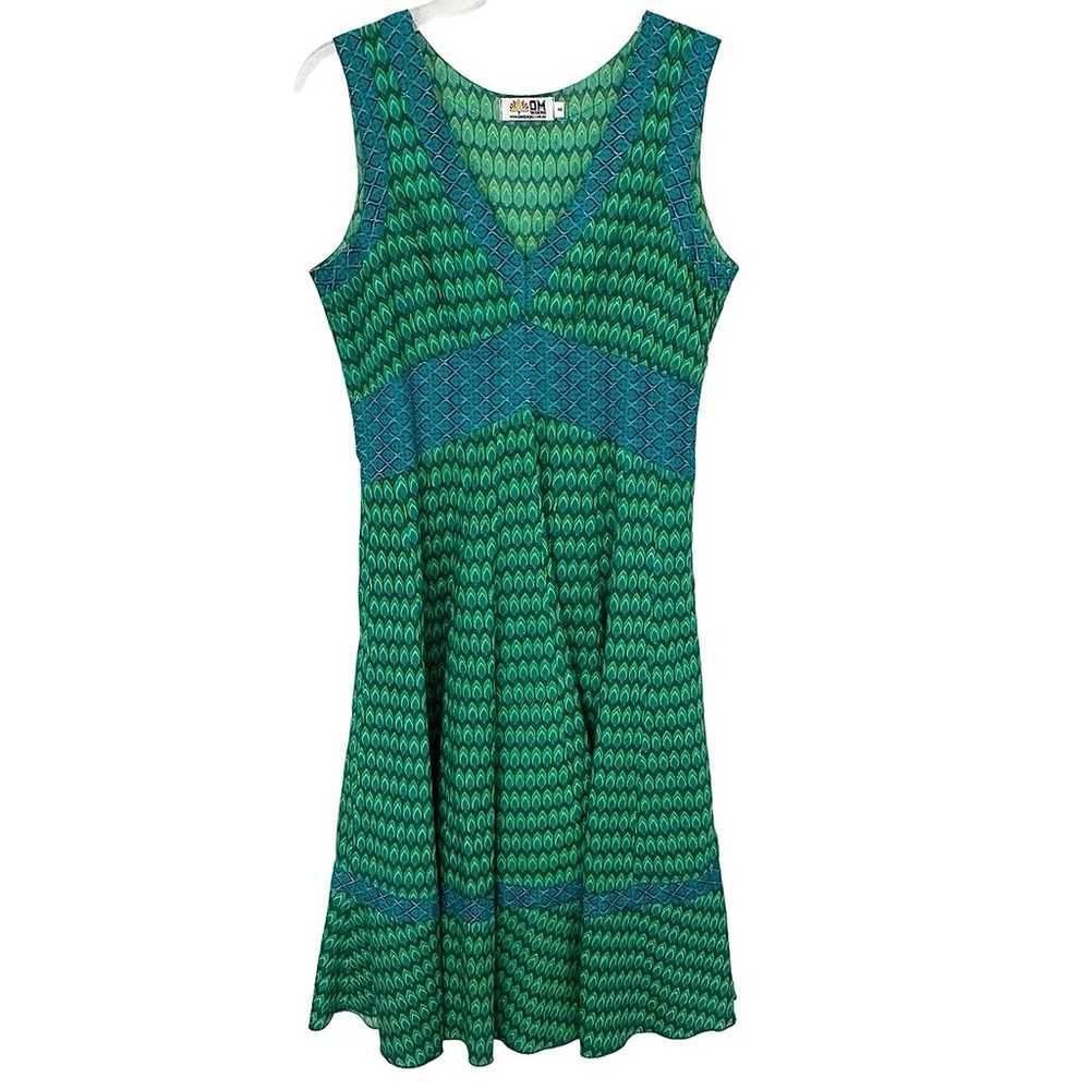 OM DESIGNS Peacock Sun DRESS 8 Midi Blue Green Su… - image 3