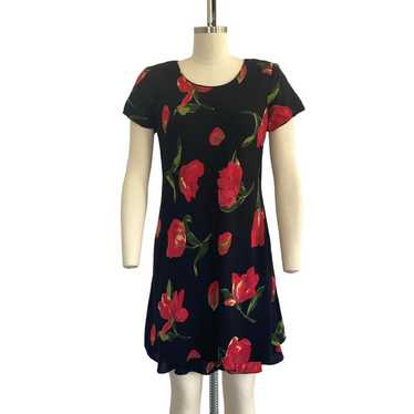 Vintage Y2K Black and Red Floral Dress