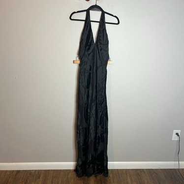 David Meister Y2K black floral halter maxi dress