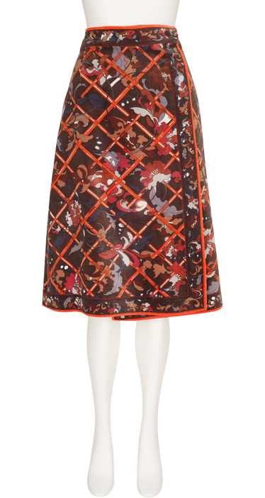 Emilio Pucci 1970s Floral Print Brown Cotton Velve