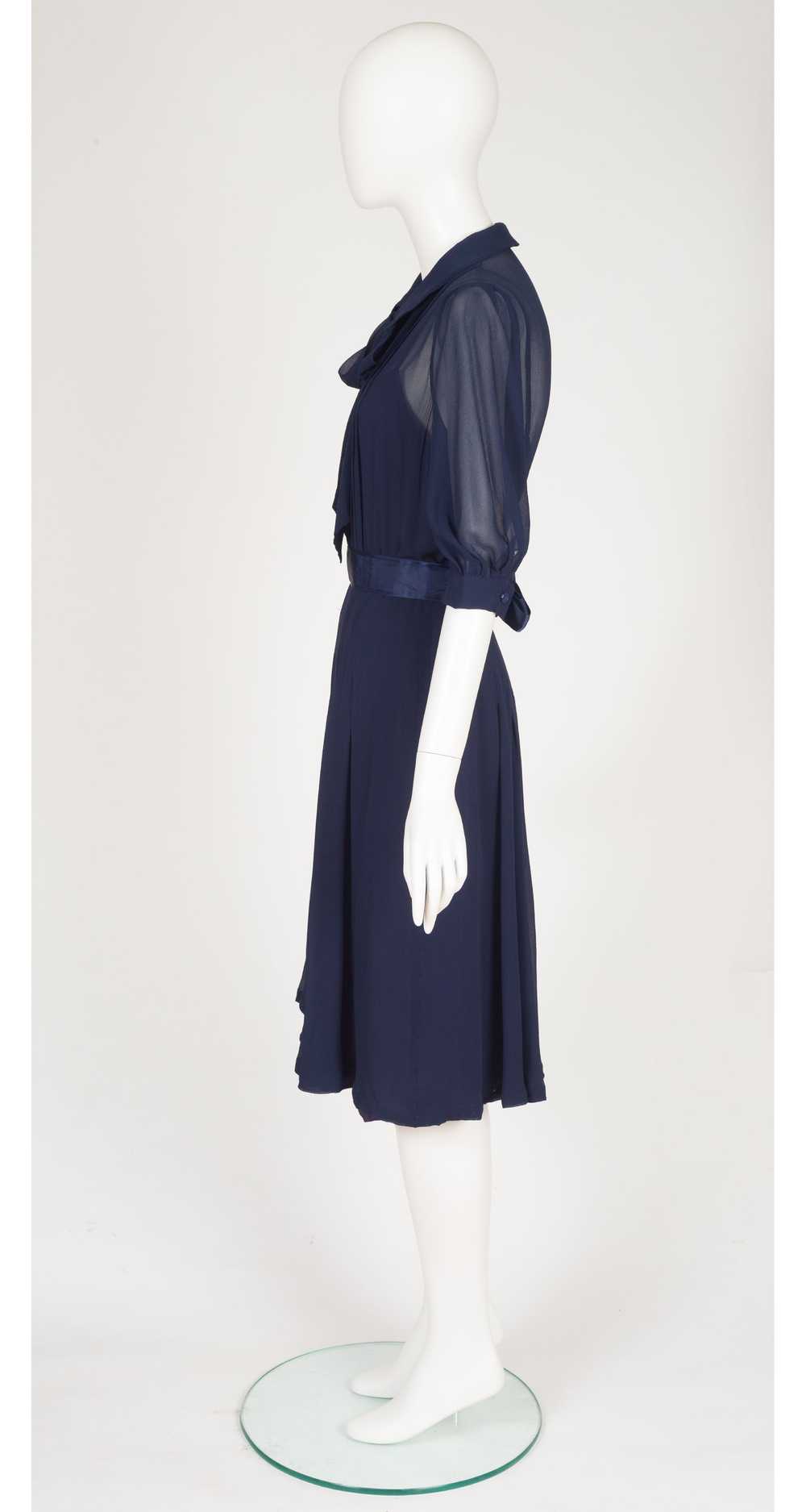 1970s Navy Silk Chiffon Collared Shirt Dress - image 4