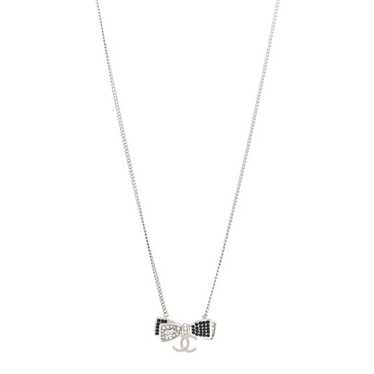 CHANEL Crystal CC Bow Necklace Silver Black