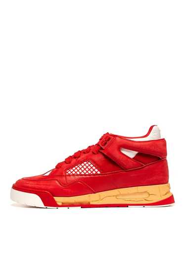 Maison Margiela Mesh-Panel Lace-Up Sneakers in Red