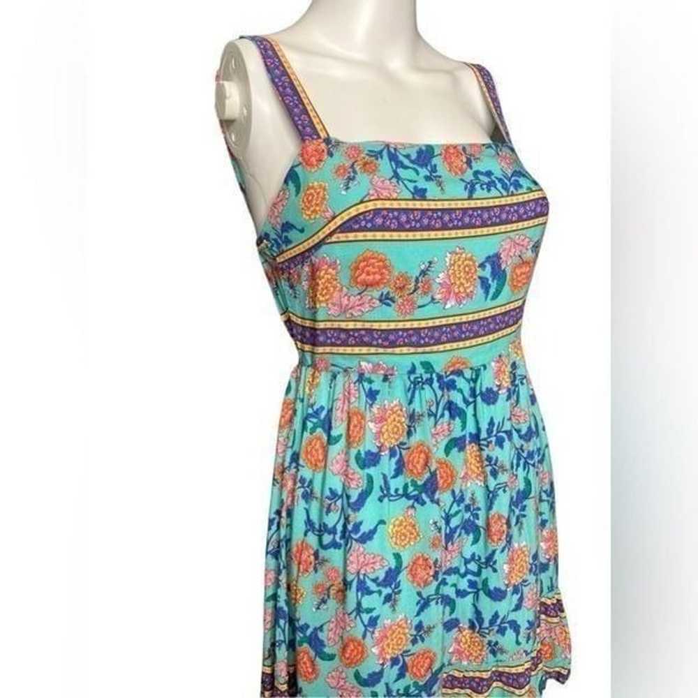 Shareen Floral Boho Mini Dress Turquoise & Orange… - image 3