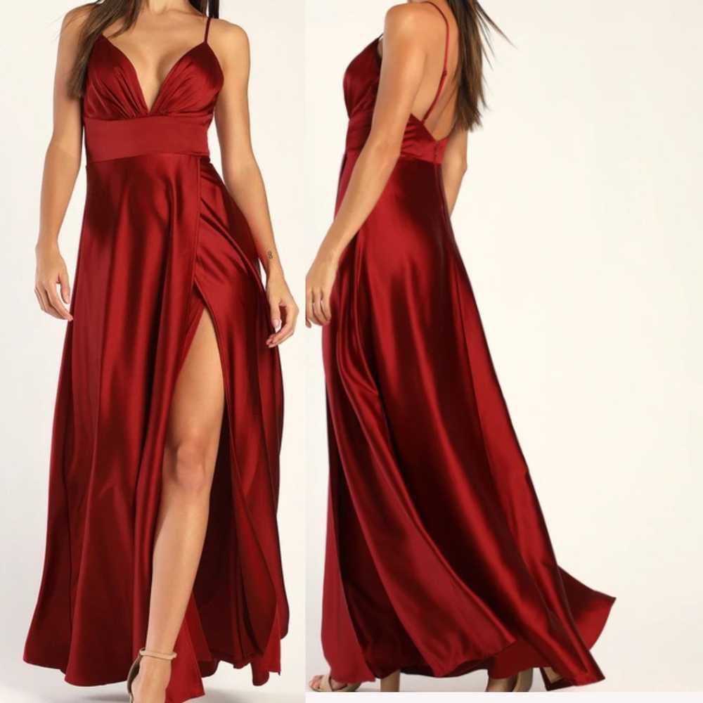 LULU'S M Capture the Romance Red Satin Faux-Wrap … - image 1