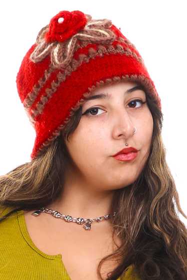 Vintage Y2K Red Flower Power Knitted Hat