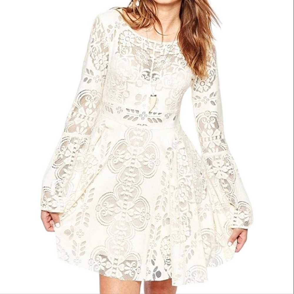Free People Lover's Folk Song Lace Open Back Bell… - image 2