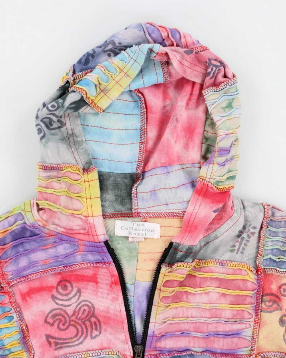 Y2k 00s Tie Dye Slashed Patchwork Hoodie - S - image 3