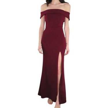 Lulus Aveline Burgundy Off-the-Shoulder Maxi Dress
