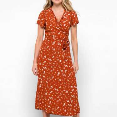 Madewell orange floral wrap midi dress M7049 size 