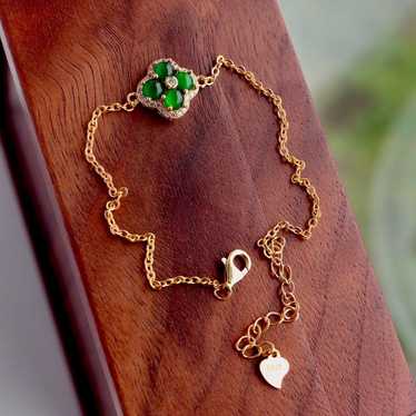 S925 silver inlaid natural jade four-leaf clover … - image 1