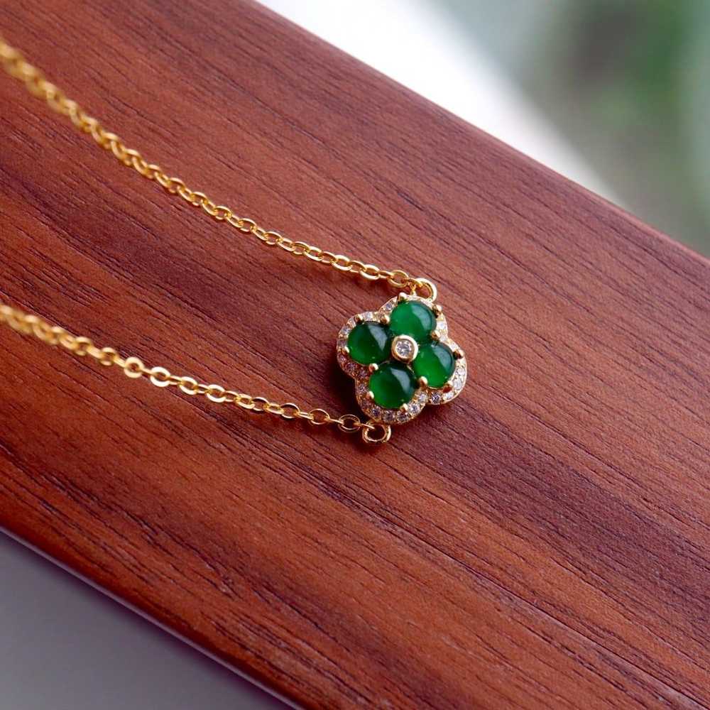 S925 silver inlaid natural jade four-leaf clover … - image 5