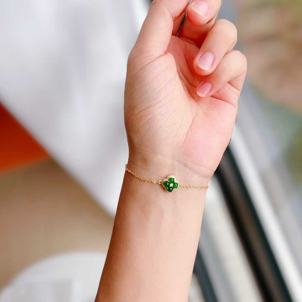 S925 silver inlaid natural jade four-leaf clover … - image 7