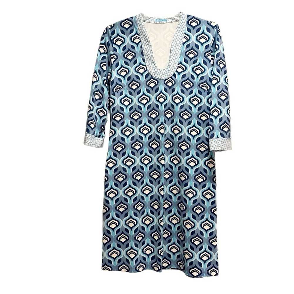 J McLaughlin Blue White Printed V Neck Dress MEDI… - image 12