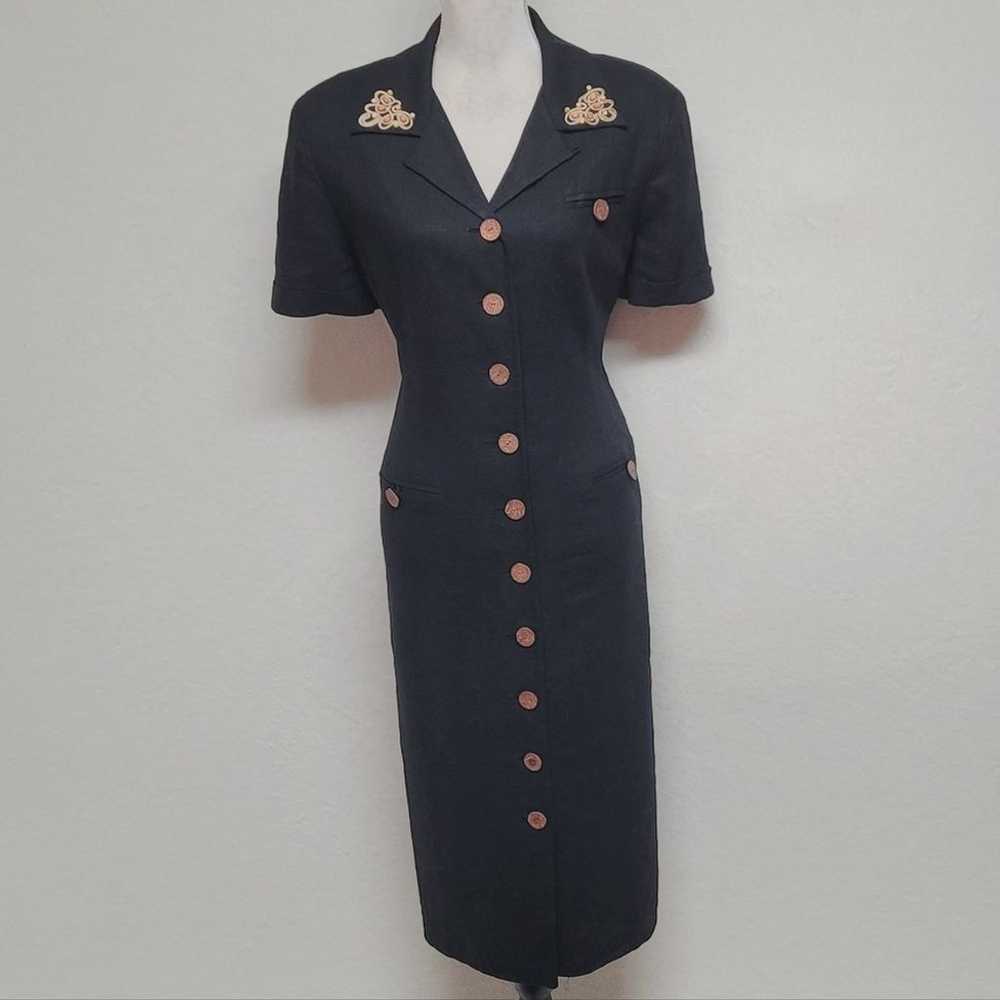 Vintage 80s Jessica Howard Black Linen Blend Embr… - image 4