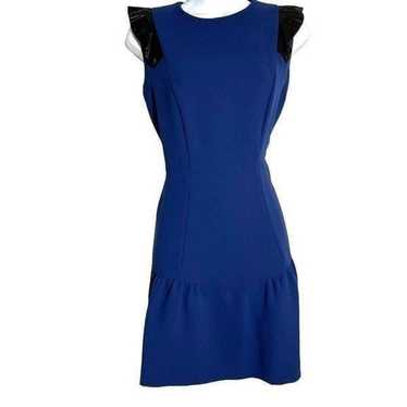 SANDRO Royal blue dress with black faux leather r… - image 1