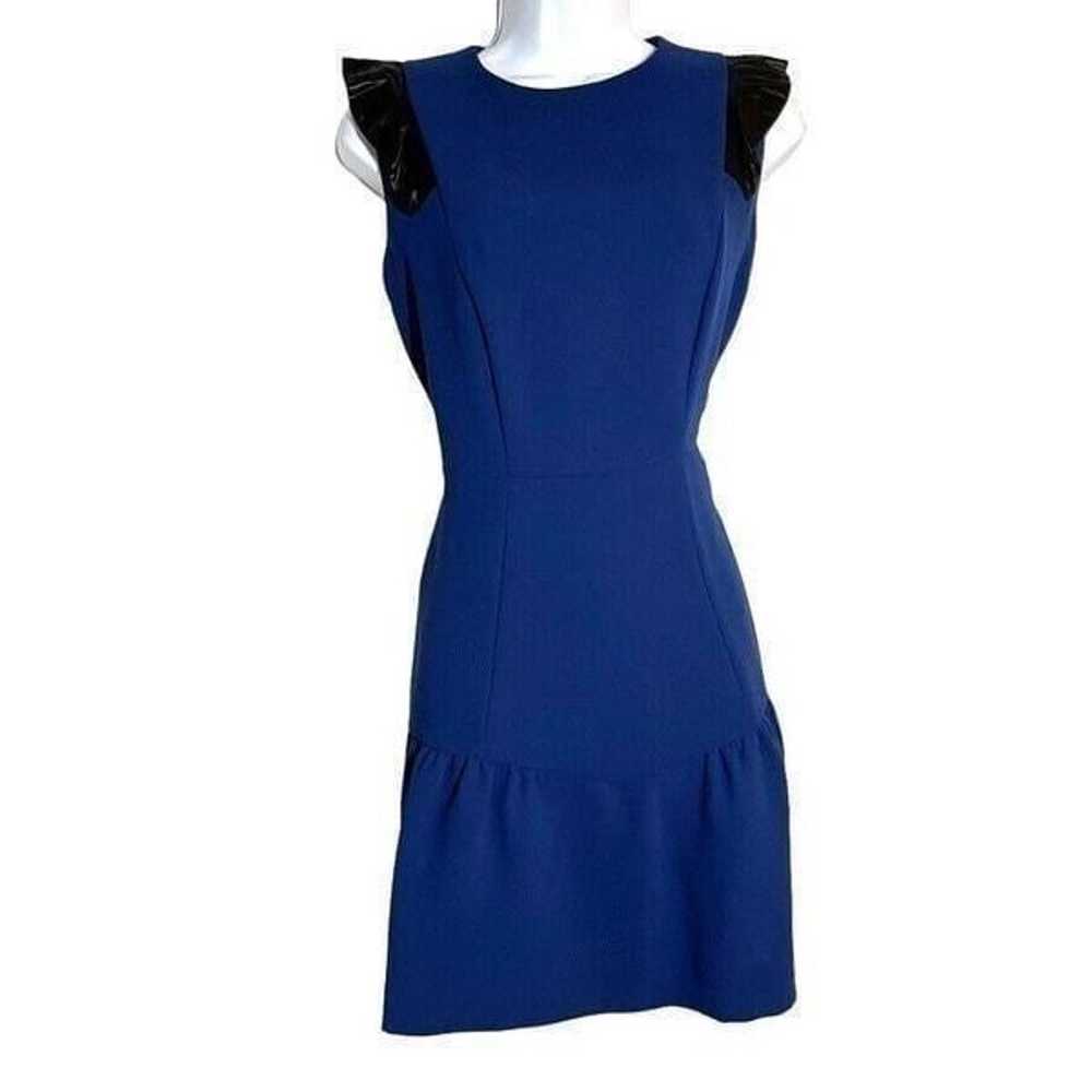 SANDRO Royal blue dress with black faux leather r… - image 9