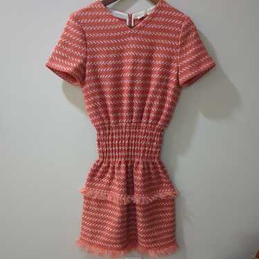 Maje Coral Tweed Fringe Short Sleeve Dress