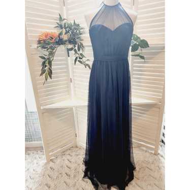 AMSALE MESH NAVY FLOWY FORMAL GOWN SIZE 8