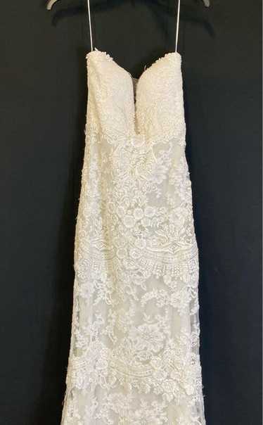 Reem Acra Women's White Lace Strapless Wedding Dre