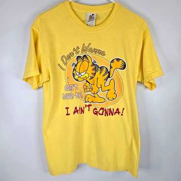 VTG Garfield "I Don't Wanna" Yellow T-Shirt Medium - image 1