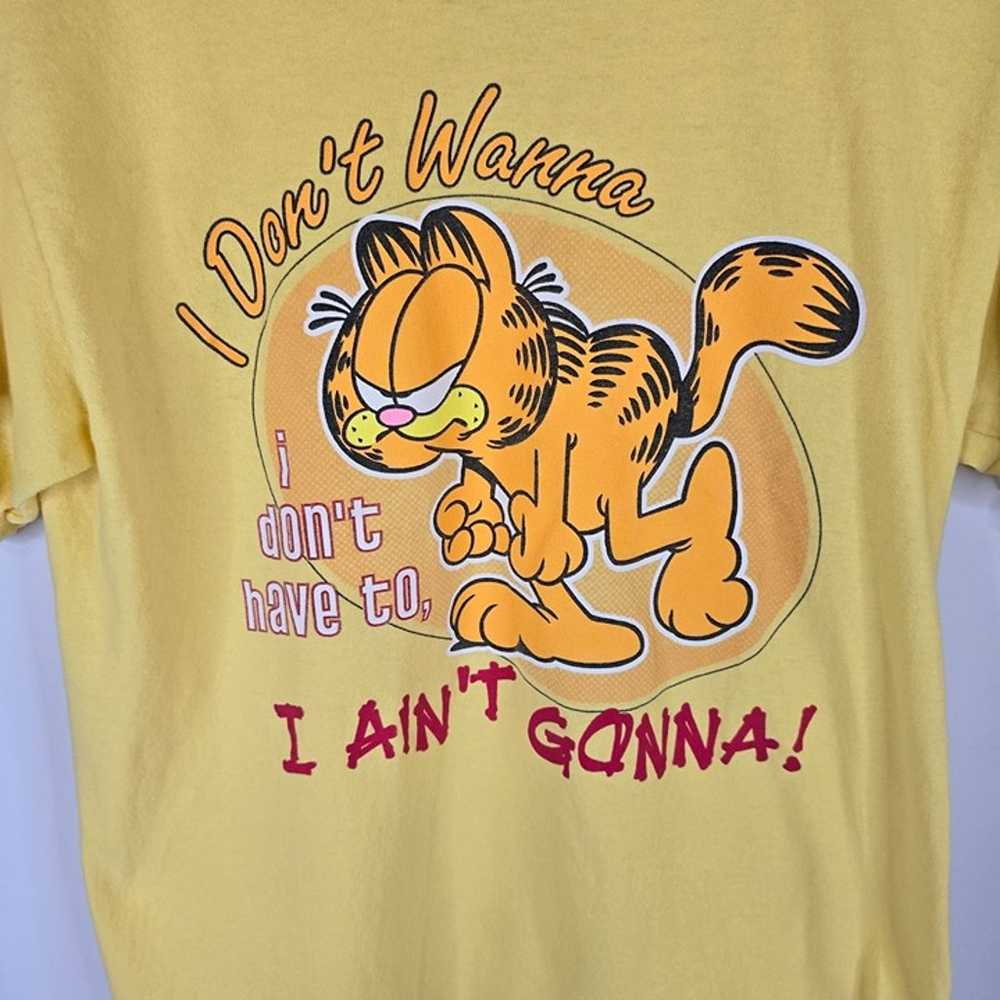 VTG Garfield "I Don't Wanna" Yellow T-Shirt Medium - image 2