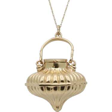 Vintage 14K Gold Lantern Shaped Perfume Pendant