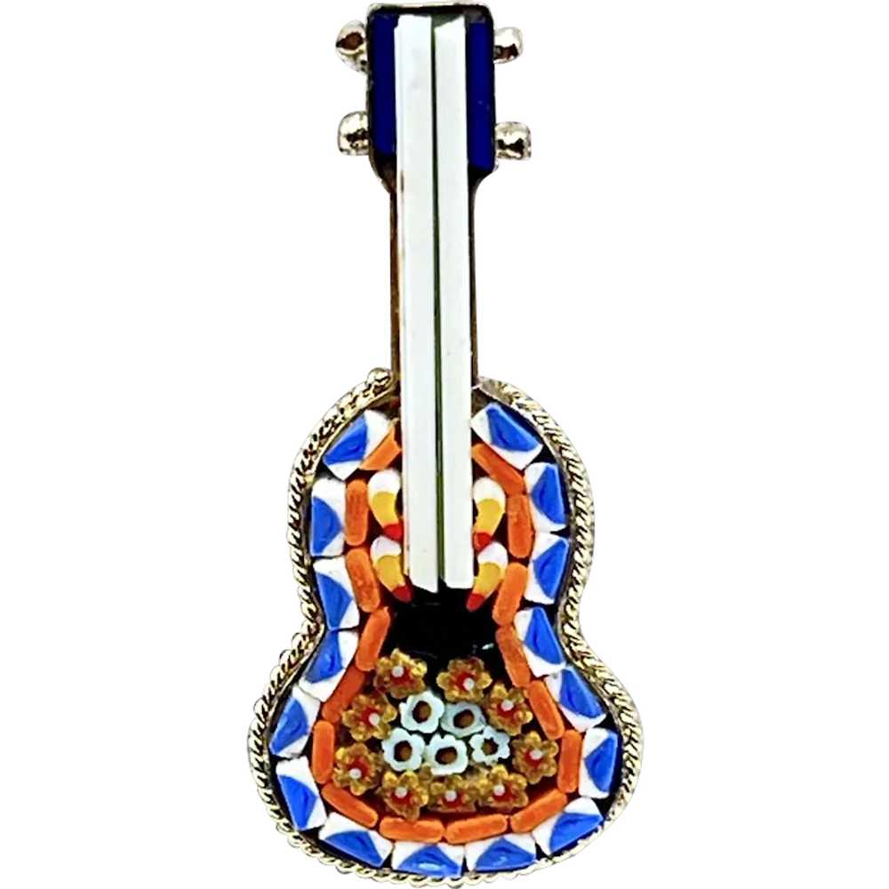 Vintage Italy Micro Mosaic Guitar Pin - image 1