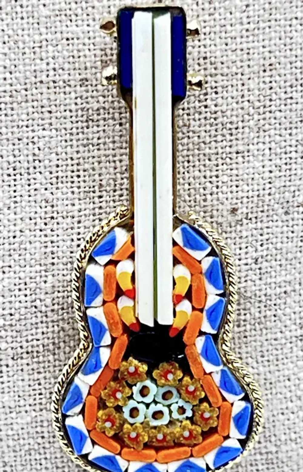 Vintage Italy Micro Mosaic Guitar Pin - image 2