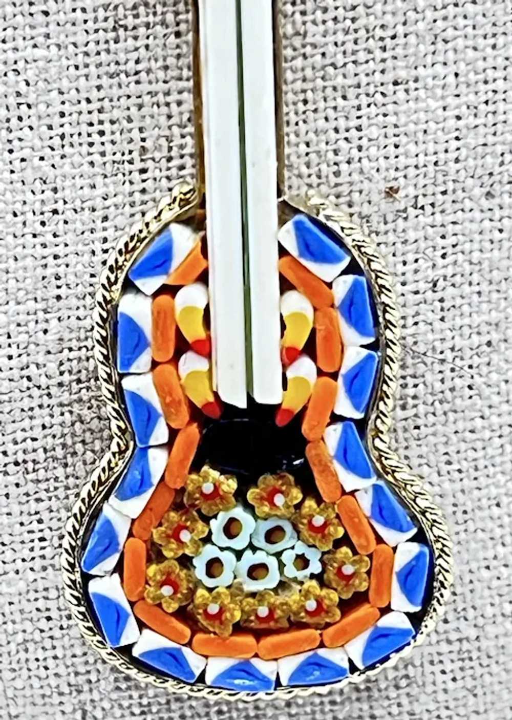 Vintage Italy Micro Mosaic Guitar Pin - image 4