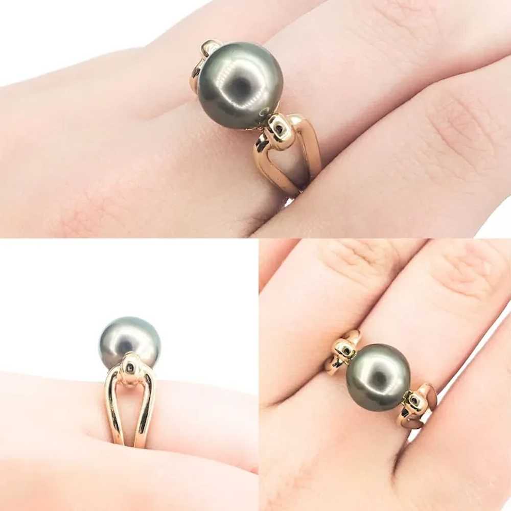 Black Tahitian Pearl Ring In Yellow Gold - image 2