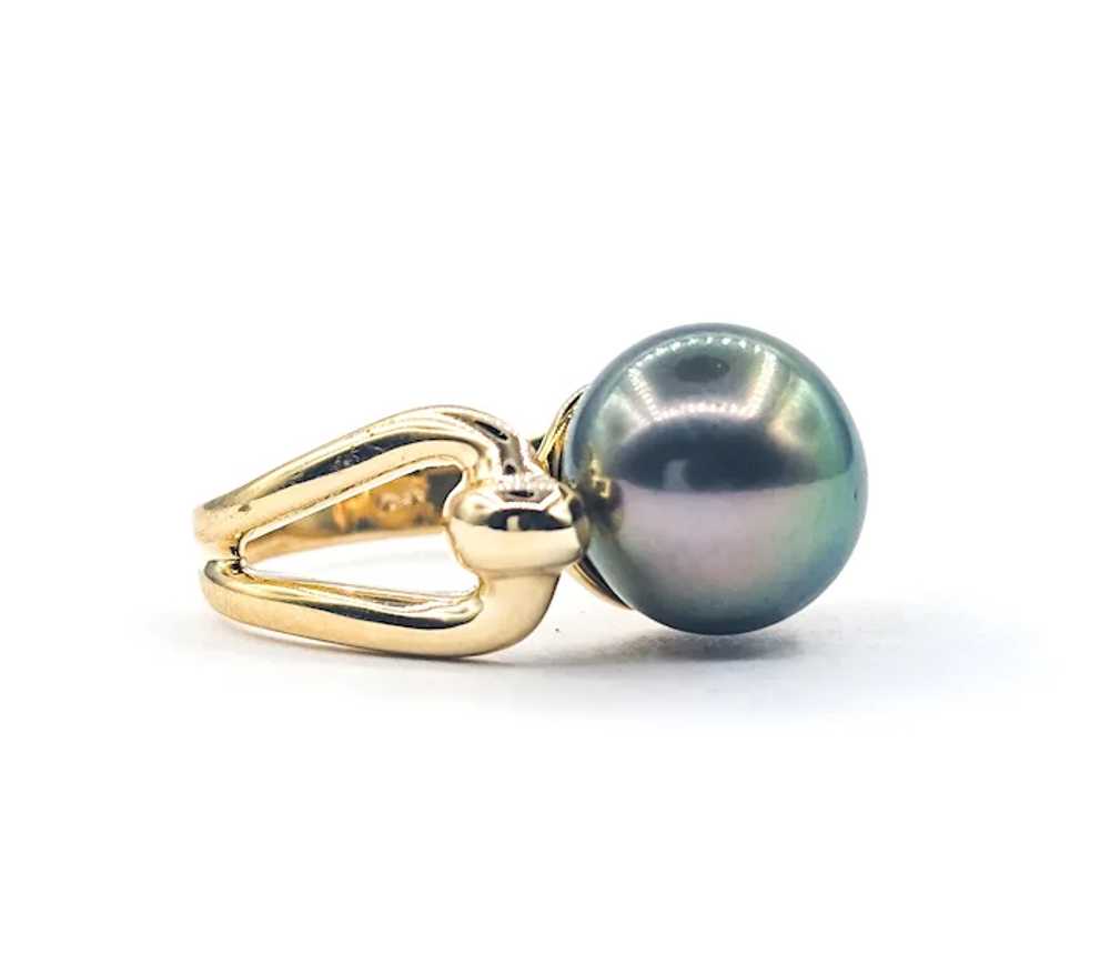 Black Tahitian Pearl Ring In Yellow Gold - image 3