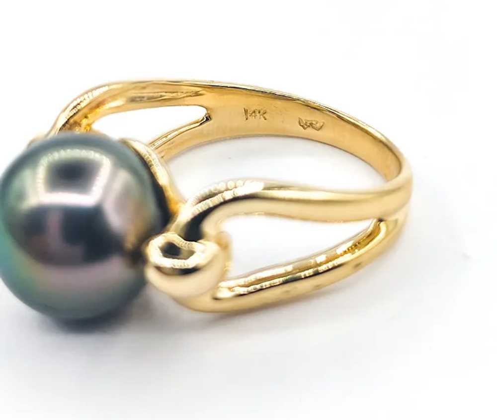 Black Tahitian Pearl Ring In Yellow Gold - image 5