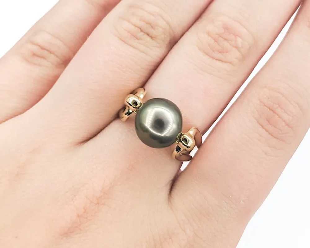 Black Tahitian Pearl Ring In Yellow Gold - image 6