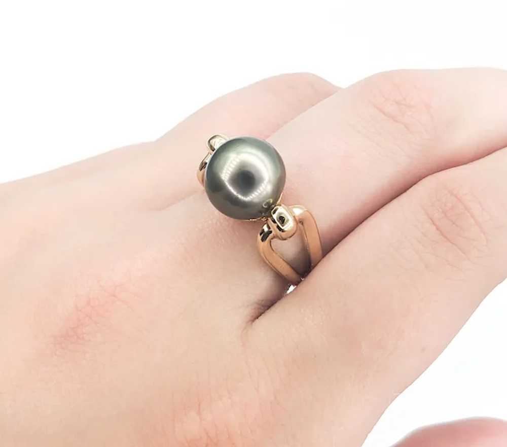 Black Tahitian Pearl Ring In Yellow Gold - image 8