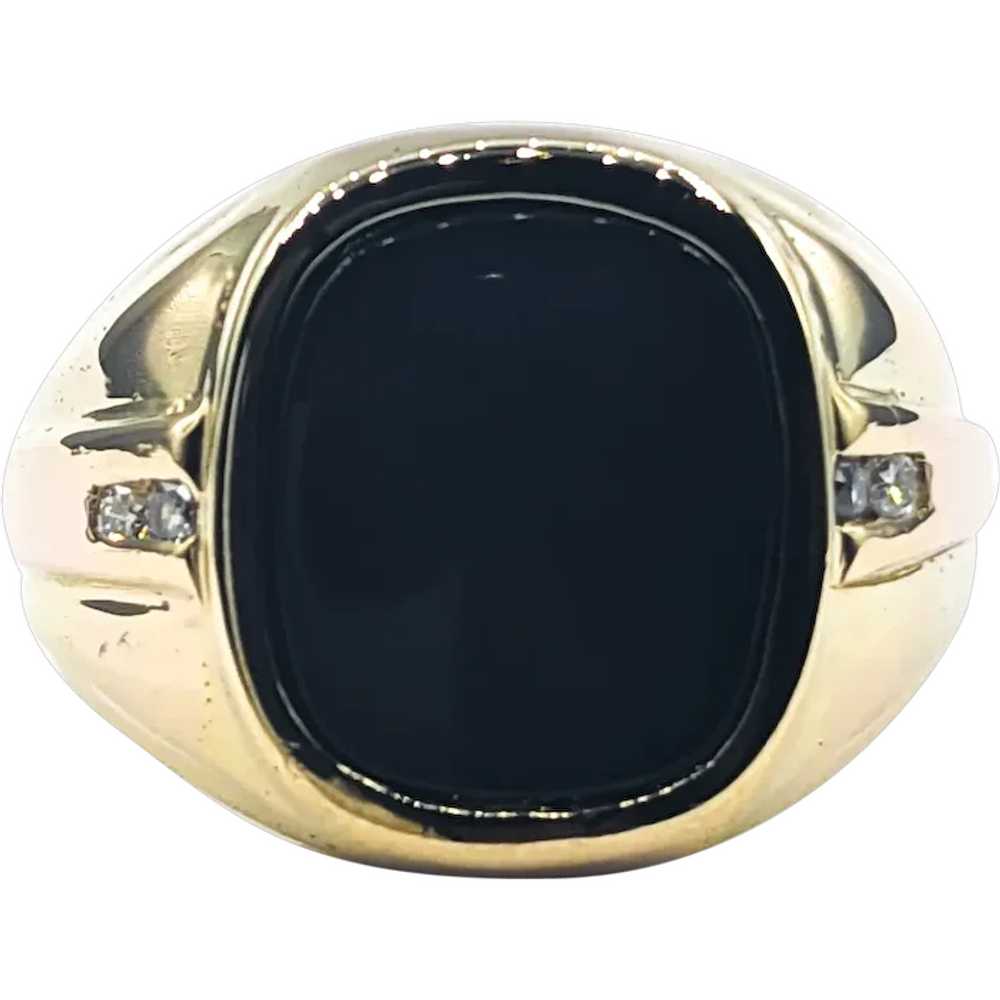 Mens Onyx Ring With Diamonds In Yellow Gold - image 1