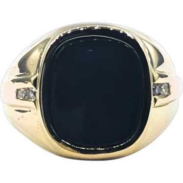 Mens Onyx Ring With Diamonds In Yellow Gold - image 1