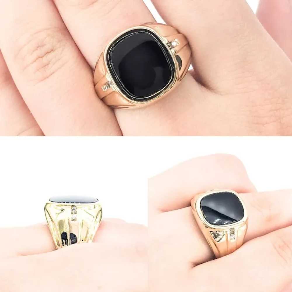 Mens Onyx Ring With Diamonds In Yellow Gold - image 2