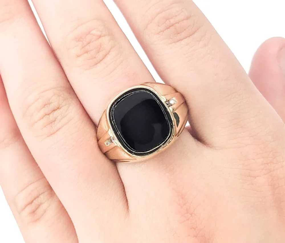 Mens Onyx Ring With Diamonds In Yellow Gold - image 5