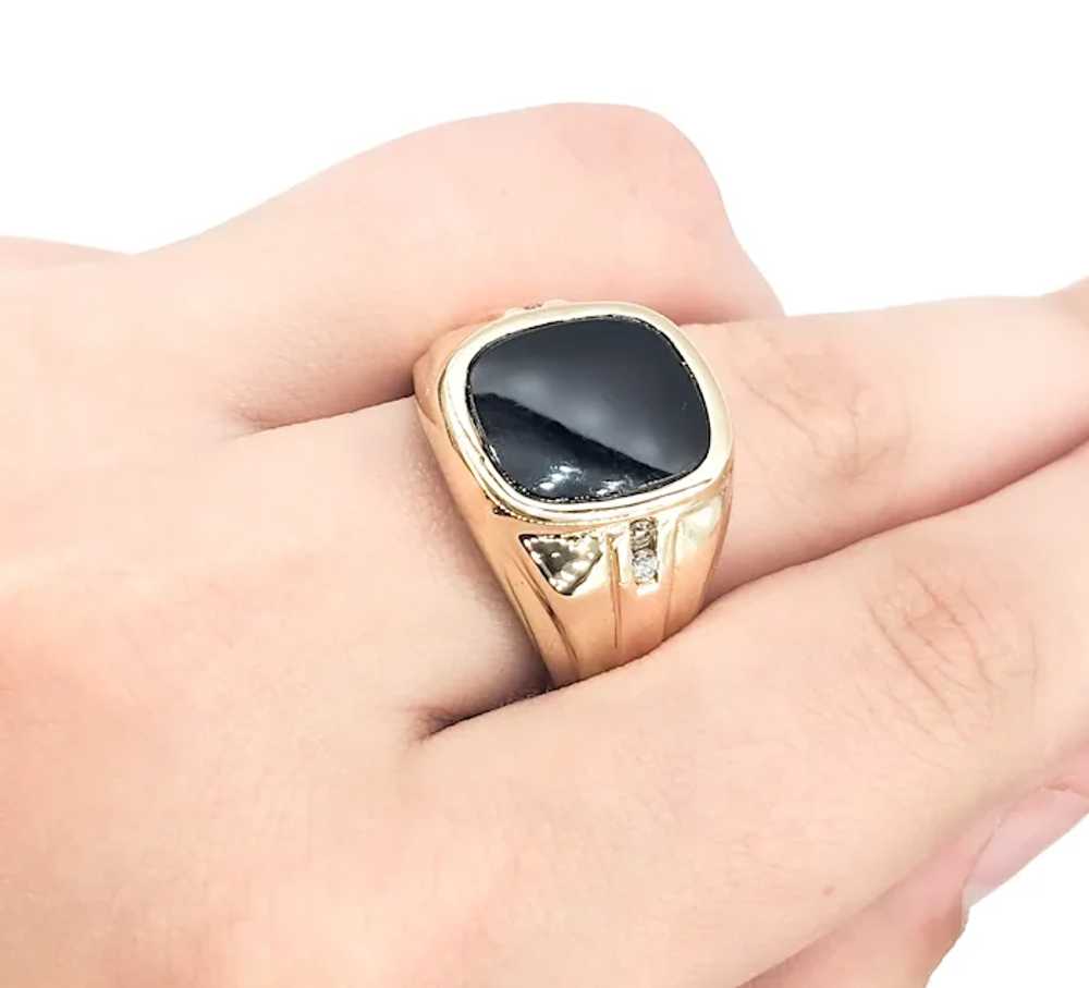 Mens Onyx Ring With Diamonds In Yellow Gold - image 6