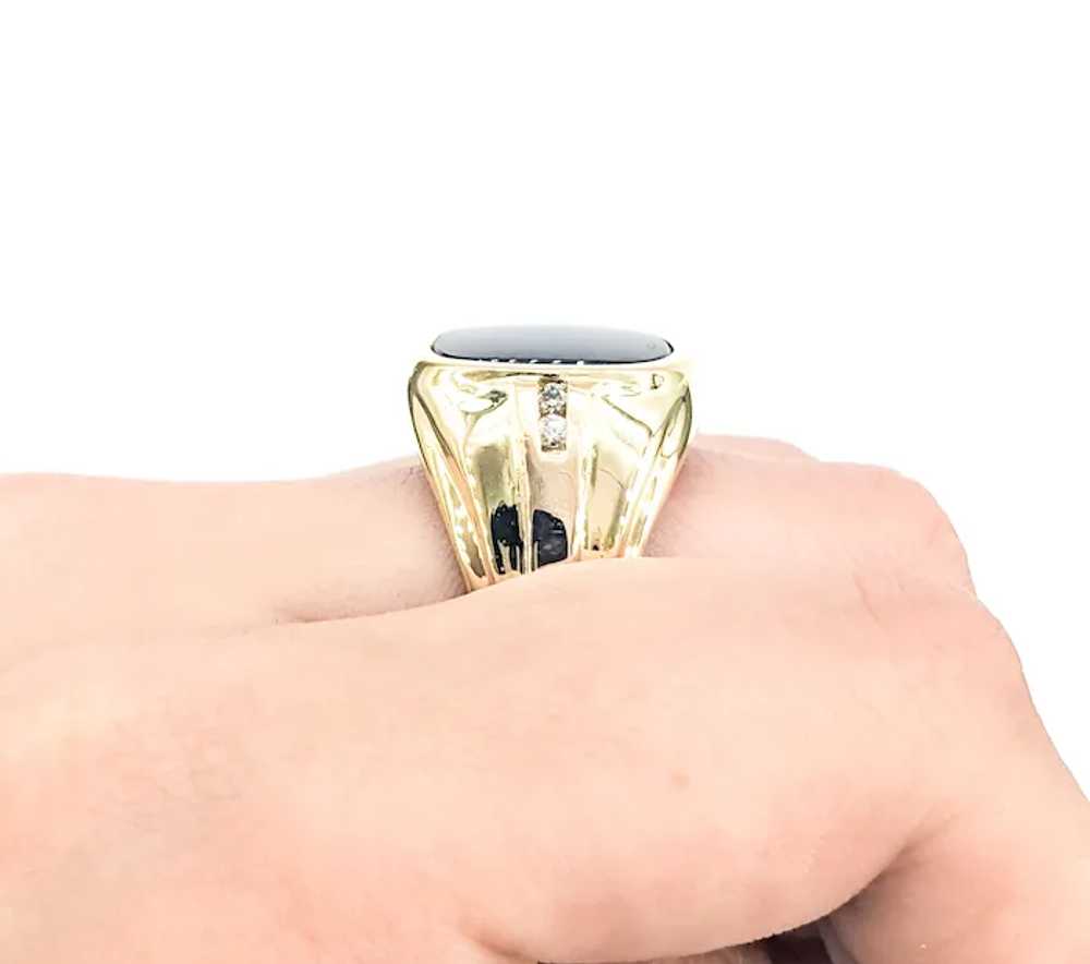 Mens Onyx Ring With Diamonds In Yellow Gold - image 7