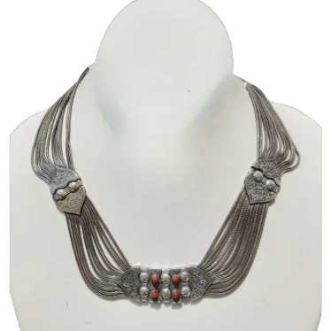 Ottoman Sterling Silver Multi Strand Chain necklac