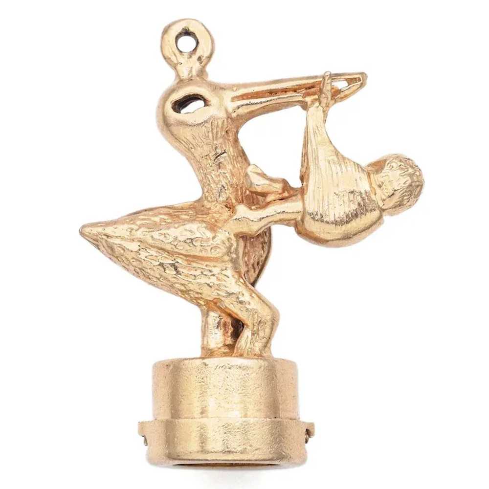 Vintage Yellow Gold Stork with Baby Charm Pendant… - image 2