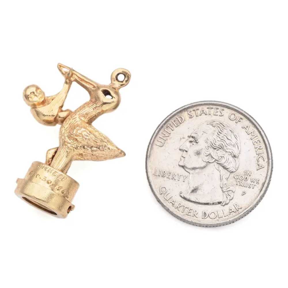 Vintage Yellow Gold Stork with Baby Charm Pendant… - image 6