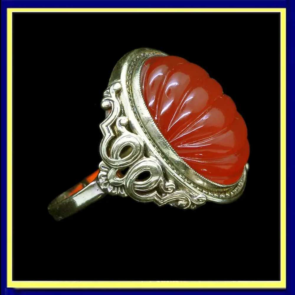 Chinese 14k Gold carved Carnelian Ring Vintage An… - image 10